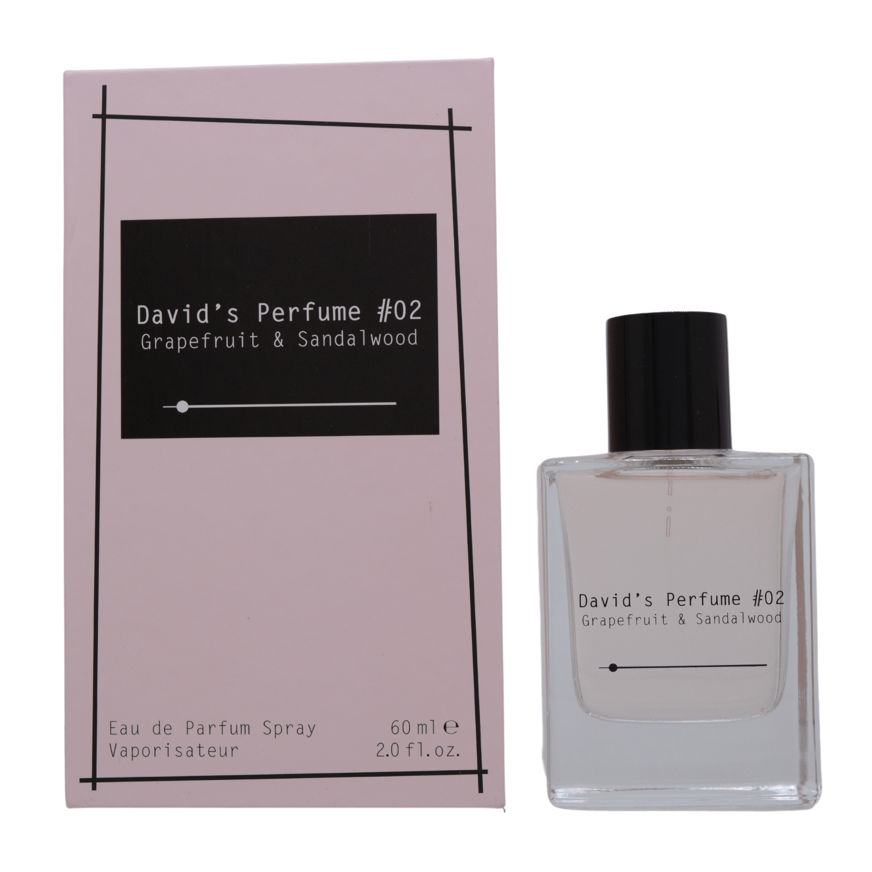 David Dobrik's Perfume #02 Grapefruit & Sandalwood fragrance bottle and packaging box.